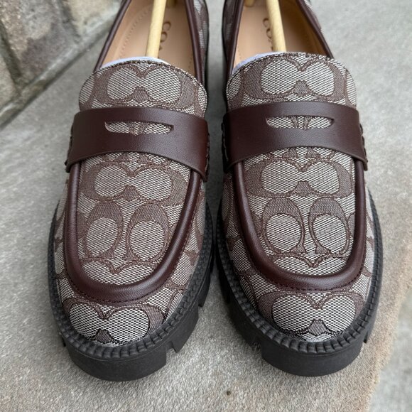 COACH CORA JACQUARD MONOGRAM LOAFER 8 Women's Retro Chunky Heel Shoe Brown New - Picture 8 of 12